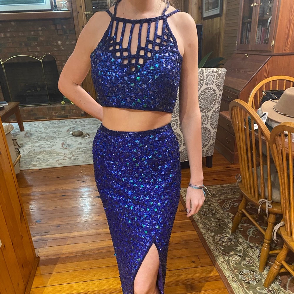 purple/ blueish 2 piece long formal dress